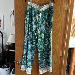 Anthropologie Green and Blue Floral Pants